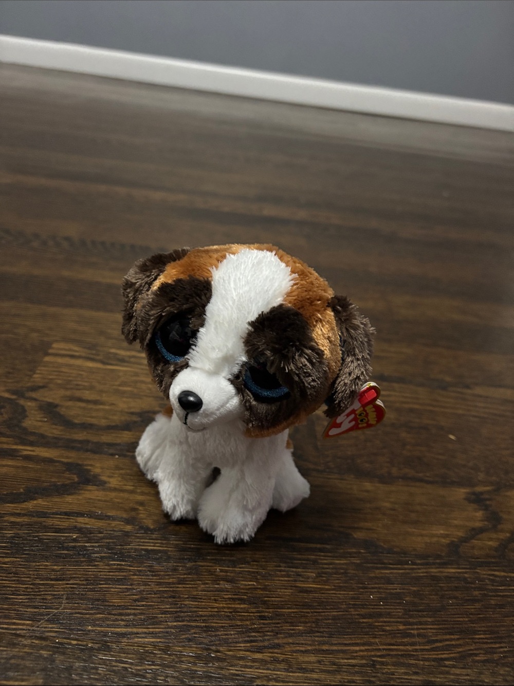 Ty Brown, White and Dark Brown Beanie Boo Plush Puppy